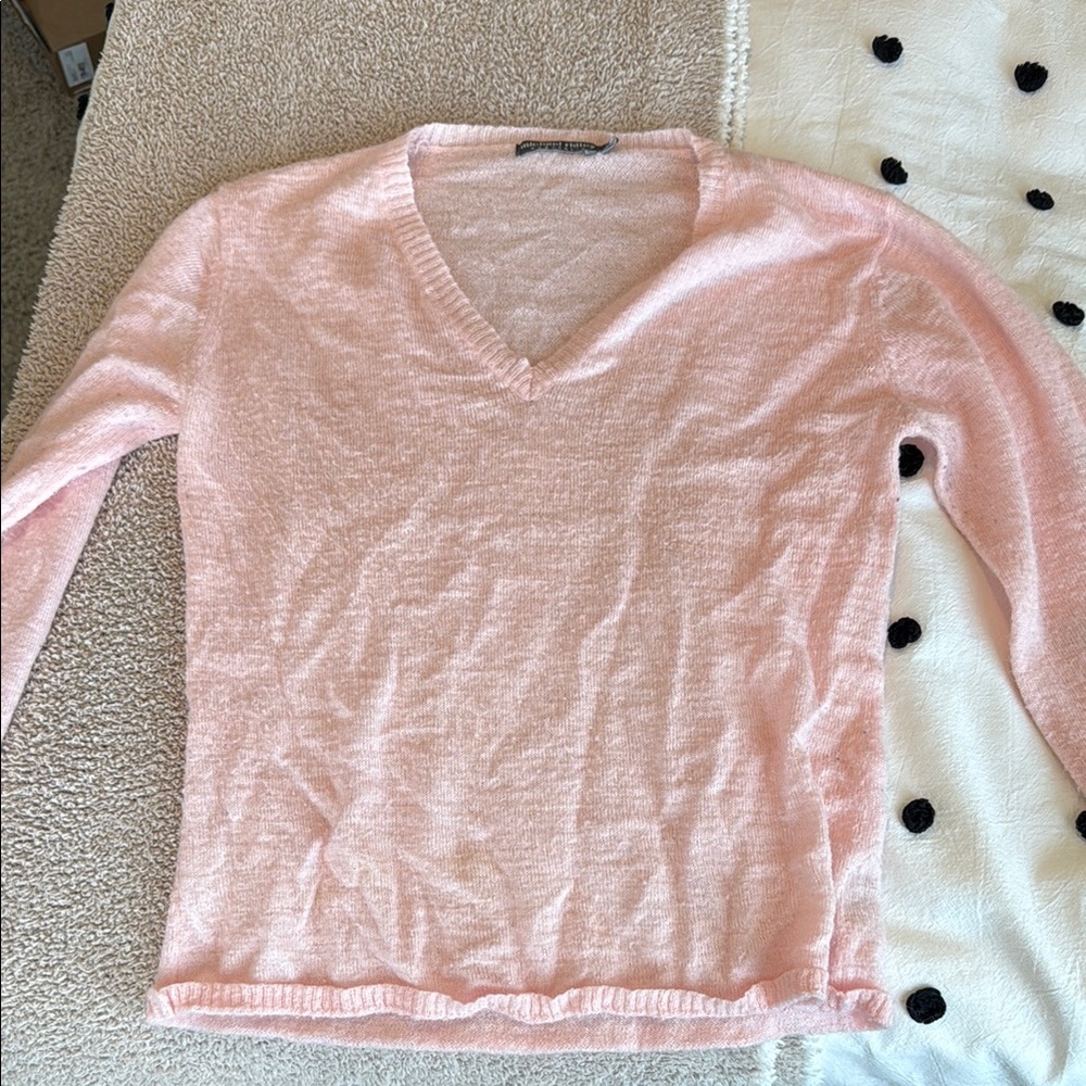 Pastel Pink V-Neck Knit Sweater
